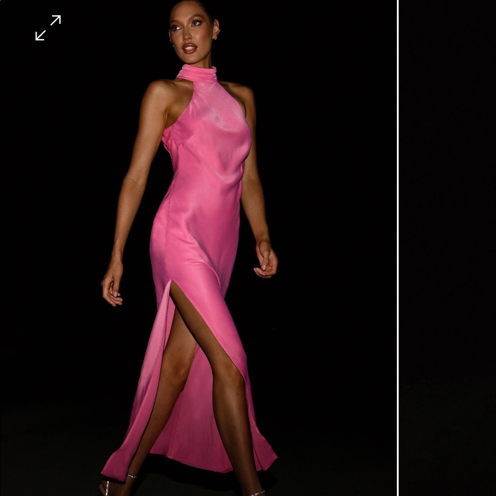 NWT Meshki CLAIRE
Satin Drape Back Maxi Dress with Split - Pink